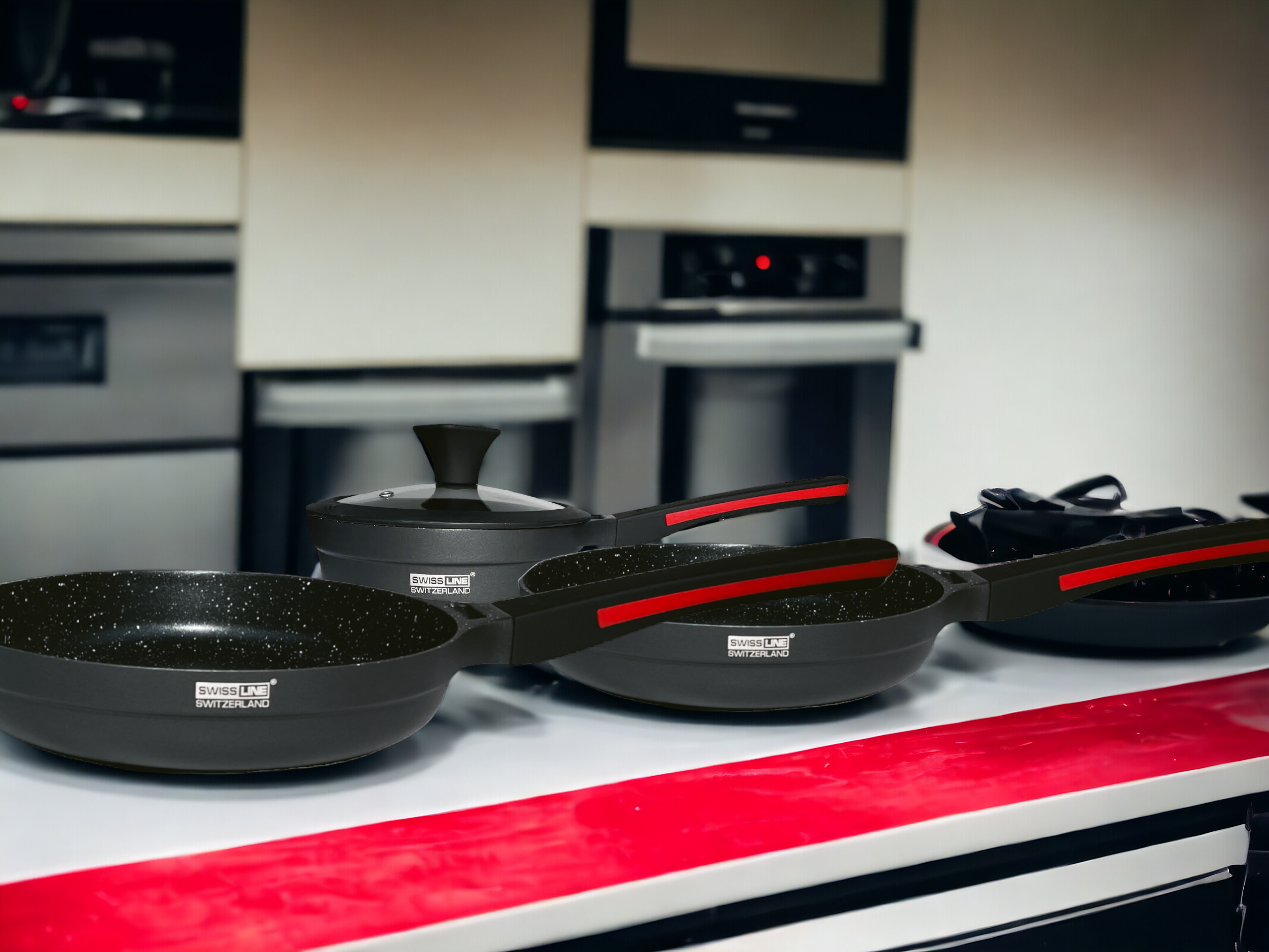 Swiss Line Batterie de cuisine , casseroles, batterie de cuisine 16 pièces avec revêtement en marbre