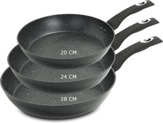 Set de 3 Pieces à frire revêtement en marbre/ poêle 3 pcs gris