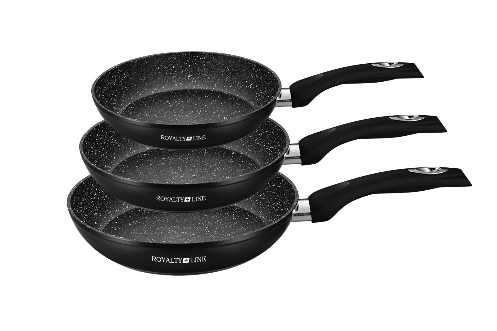 Set de 3 Pieces à frire revêtement en marbre/ poêle 3 pcs gris