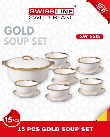 Soupière  15 pcs/ soup pot Blanc/ doré