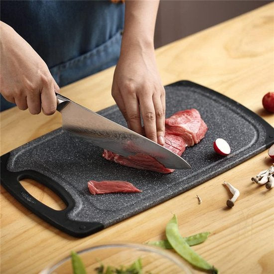 Set de Planches à découper Royalty Line ® CB3PCB - 25/31/40 cm - Antidérapantes - Poignée ergonomique - Planches de cuisine - Passe au lave-vaisselle - Plastique - Avec zone de broyage pour broyer l'ail et le gingembre - Zwart
