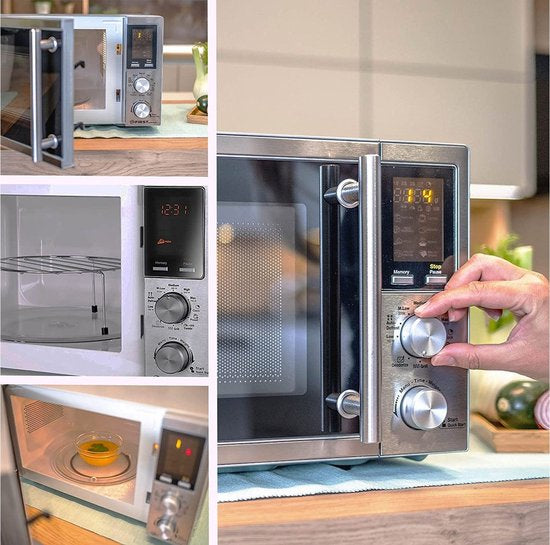 Microgolfoven Met Grill Funcie - Microwave Vrijstaand - 20 Liter Microgolf - 900W - Microgolfovens Met 10 Kookprogramma's - Digitaal - RVS/ micro ondes
