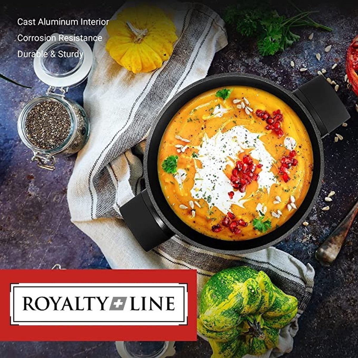 Royalty Line Casserole à revêtement en marbre avec couvercle en verre - 24cm