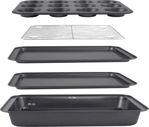 Set de moules de cuisson Moules de cuisson 5 pièces - Ensemble de cuisson - Moule à muffins - Plaque de cuisson - Revêtement antiadhésif - Zwart/ noir