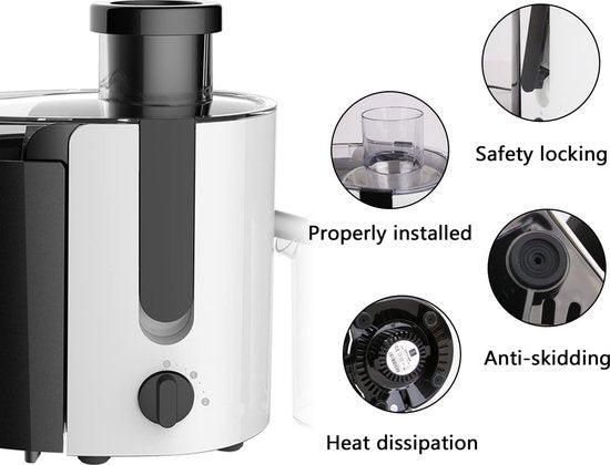 Royalty Line PJ7613 Centrifugeuse lente - Presse-agrumes pour légumes et fruits - Presse-agrumes avec tasse à jus de 600 ml et réservoir de pulpe de 1 litre - 3 vitesses - 450 W - Wit