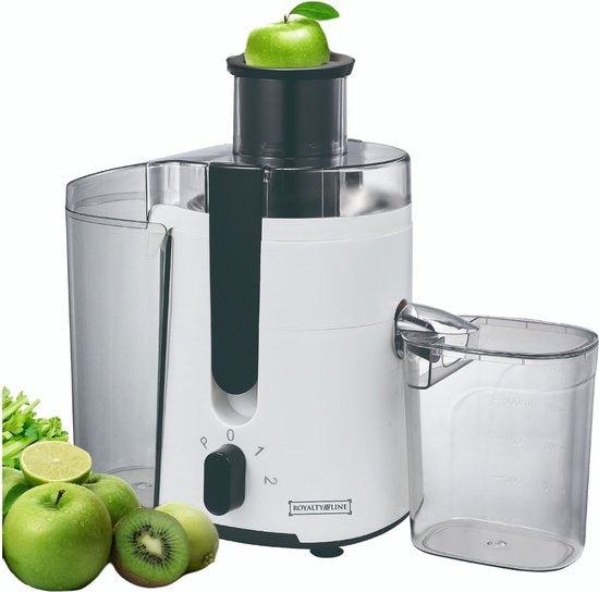 Royalty Line PJ7613 Centrifugeuse lente - Presse-agrumes pour légumes et fruits - Presse-agrumes avec tasse à jus de 600 ml et réservoir de pulpe de 1 litre - 3 vitesses - 450 W - Wit