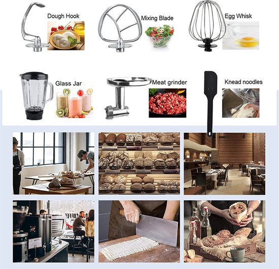 Robot de cuisine multifonctionnel - 3 en 1- Robot de cuisine xxl - Robot de Cuisine 6,5 Litres - Energie électrique 1900w - Zwart PKM-1900.7 B/ pétrin/ Noir / black