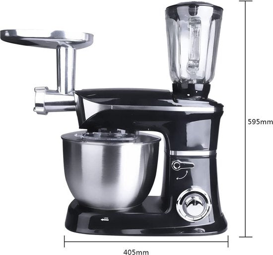 Robot de cuisine multifonctionnel - 3 en 1- Robot de cuisine xxl - Robot de Cuisine 6,5 Litres - Energie électrique 1900w - Zwart PKM-1900.7 B/ pétrin/ Noir / black