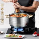 Batterie de Cuisine à Induction - Batterie de Cuisine 12 Pièces - Adaptée à Tous Feux de Chaleur - Acier Inox/ Or
