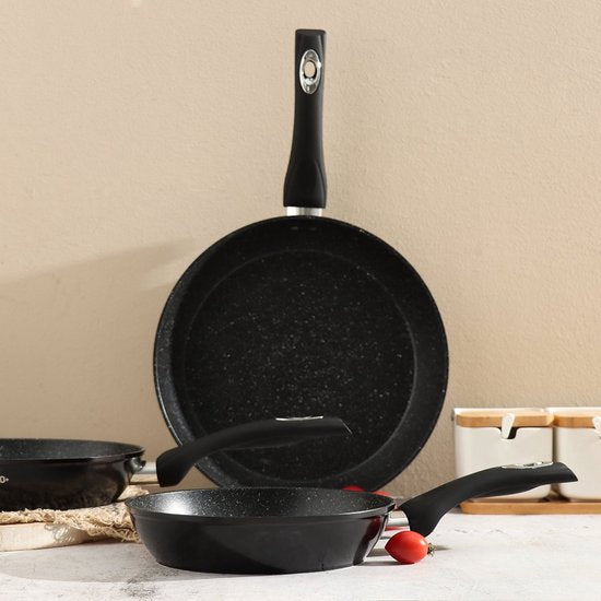 Set de 3 Pieces à frire revêtement en marbre/ poêle 3 pcs gris