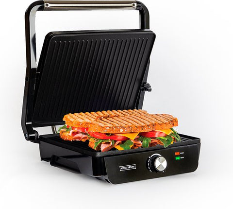 Contact Grill - Panini Grill - Plaque supérieure flottante - Revêtement antiadhésif - 2000W - Température réglable - 30 x 24cm - Zwart/ Inox