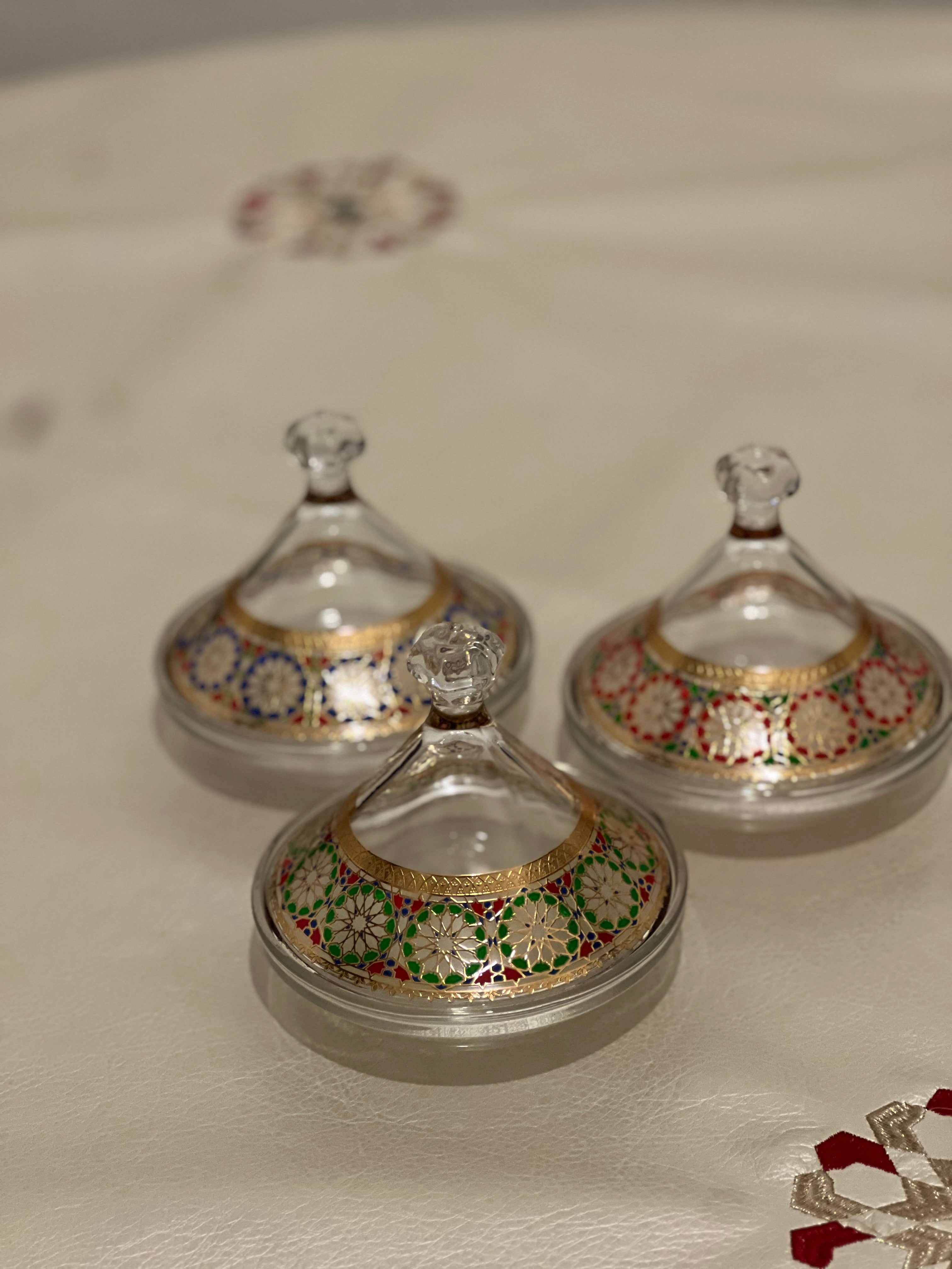 Set de 3 Mini Tagines Zellige 12 cm – Bleu, Rouge et Vert