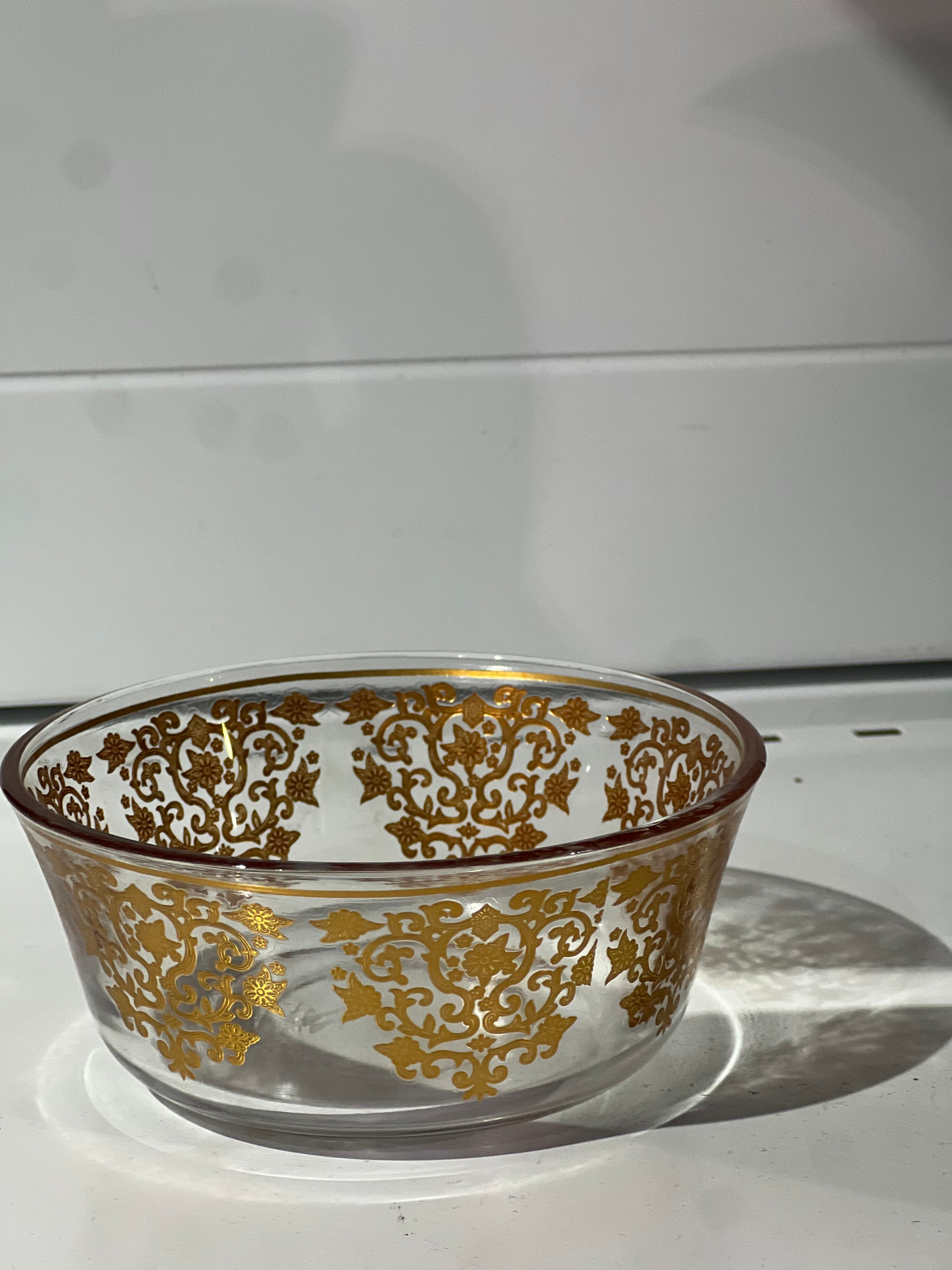 Soupière en verre motif doré/ soup pot