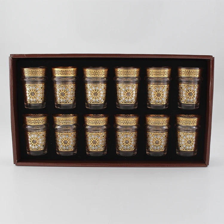 Ensemble 12 verres a thé Marocain bordure zelija doré