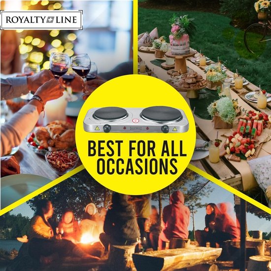 Table de cuisson électrique Royalty Line® HP18204 - Plaques de cuisson de cuisson électriques 2 feux - 1000W + 1500W - Ø155 + 185 mm - Inox