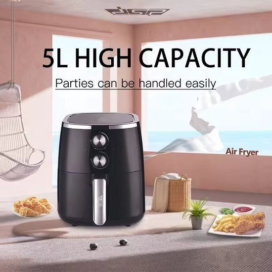 Royalty Line® AF1500 Airfryer XXL - Friteuse à air chaud XXL 5 litres - Airfryers 1500W avec minuterie - 80-200°C - Zwart