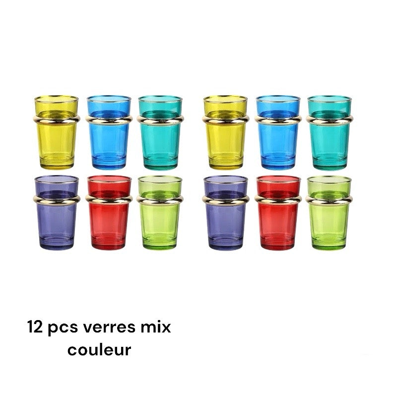 Ensemble de 12 pcs Verres à thé mix couleur / glass Maroc