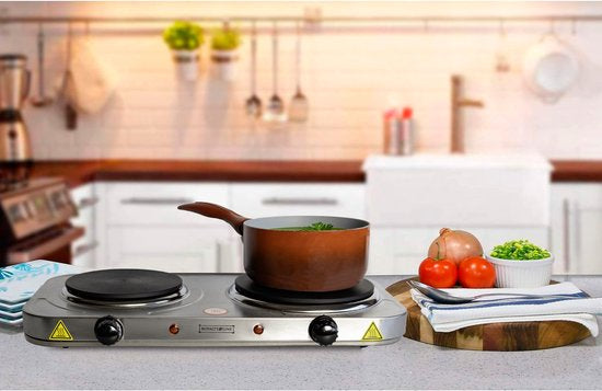 Table de cuisson électrique Royalty Line® HP18204 - Plaques de cuisson de cuisson électriques 2 feux - 1000W + 1500W - Ø155 + 185 mm - Inox