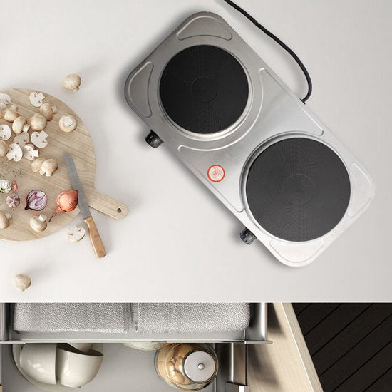 Table de cuisson électrique Royalty Line® HP18204 - Plaques de cuisson de cuisson électriques 2 feux - 1000W + 1500W - Ø155 + 185 mm - Inox