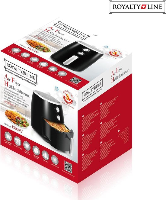 Royalty Line® AF1500 Airfryer XXL - Friteuse à air chaud XXL 5 litres - Airfryers 1500W avec minuterie - 80-200°C - Zwart