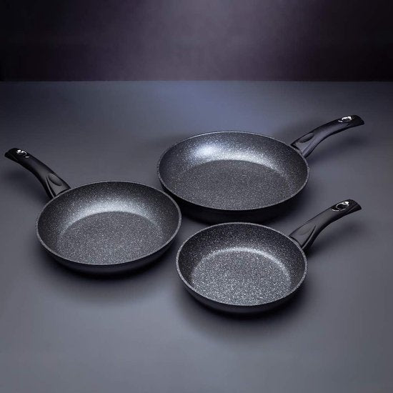 Set de 3 Pieces à frire revêtement en marbre/ poêle 3 pcs gris