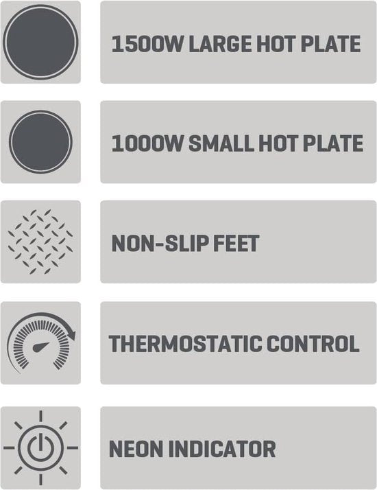 Table de cuisson électrique Royalty Line® HP18204 - Plaques de cuisson de cuisson électriques 2 feux - 1000W + 1500W - Ø155 + 185 mm - Inox