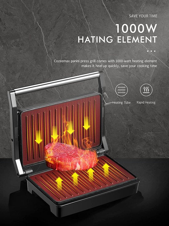 Royalty Line Sandwich Device - Contact Grill - Panini Grill - 1000W - Toaster Grill - 1000W - Sandwich Iron - Grill Device - Zwart
