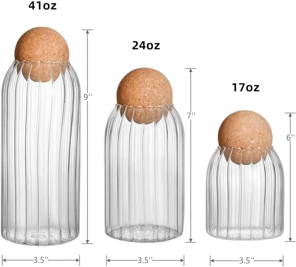 Lot de 3 bocaux de rangement en verre avec couvercle boule en liège