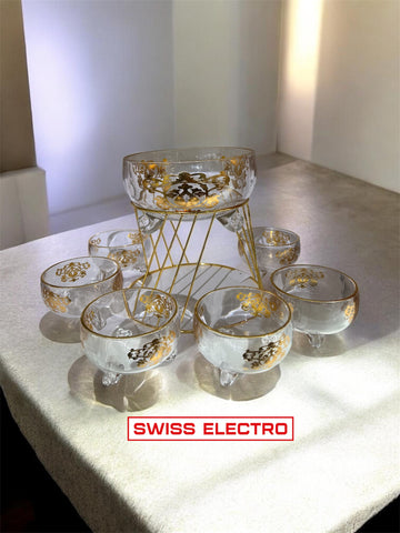 Service à Punch / soupière / Saladier en Verre motif Doré – 7 Pièces doré