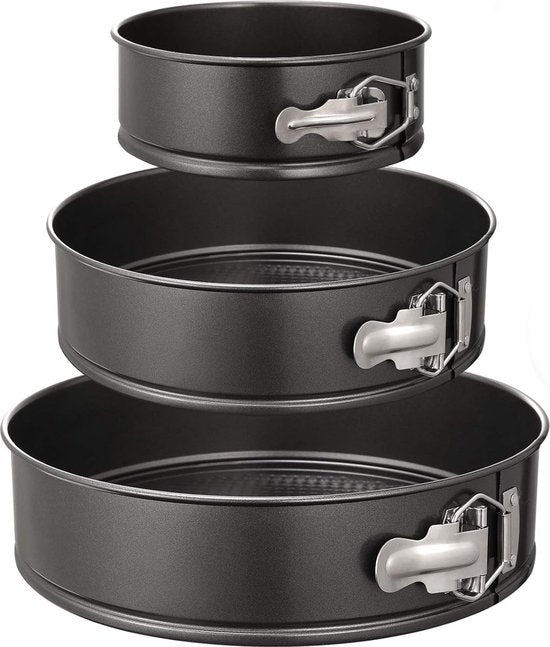 Ensemble de moules à charnière- Set de 3 moules à pâtisserie - Moule à gâteau avec revêtement antiadhésif - Ø24/26/28 cm - Ustensiles de cuisson - Zwart