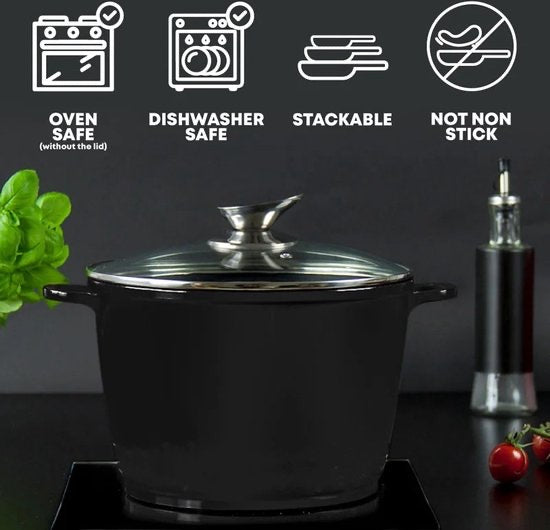Royalty Line RL-AD24M , Casserole profonde avec revêtement en marbre de 24 cm / 28 cm avec couvercle en verre