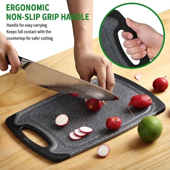 Set de Planches à découper Royalty Line ® CB3PCB - 25/31/40 cm - Antidérapantes - Poignée ergonomique - Planches de cuisine - Passe au lave-vaisselle - Plastique - Avec zone de broyage pour broyer l'ail et le gingembre - Zwart