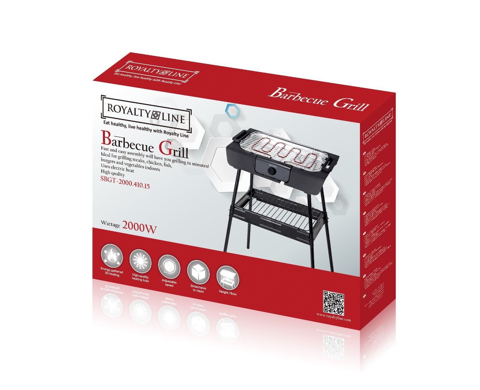 Barbecue électrique - Grill de table - Grill électrique - Surface de grill 40x24 cm - 2000W - Avec support