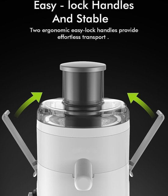 Royalty Line PJ7613 Centrifugeuse lente - Presse-agrumes pour légumes et fruits - Presse-agrumes avec tasse à jus de 600 ml et réservoir de pulpe de 1 litre - 3 vitesses - 450 W - Wit