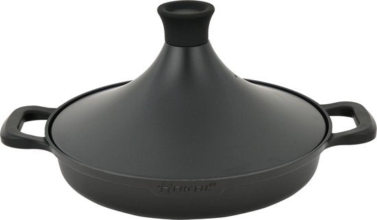 Tajine Saffron 30 cm - Non-stick - PFOA free- Geschikt voor Alle Kookplaten - zwart incl. ovenwanten en vilt/ tajine Noir anti adhésif