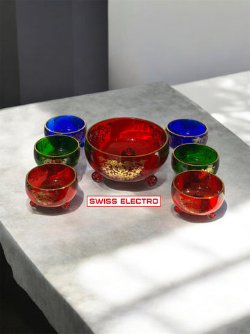 Service à Punch / soupière / Saladier en Verre Coloré Doré – 7 Pièces doré