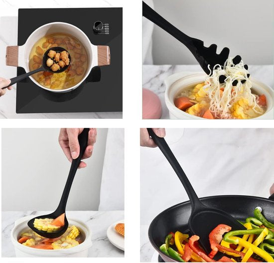 Set de Cuisine avec Support -  15 Pièces - Set de Kitchen tools - noir - Zwart