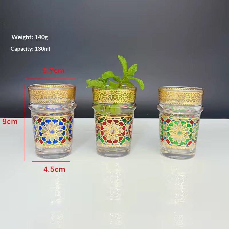 Service à Thé Marocain en Verre – 6 Verres, Théière et Cloche Décorative
