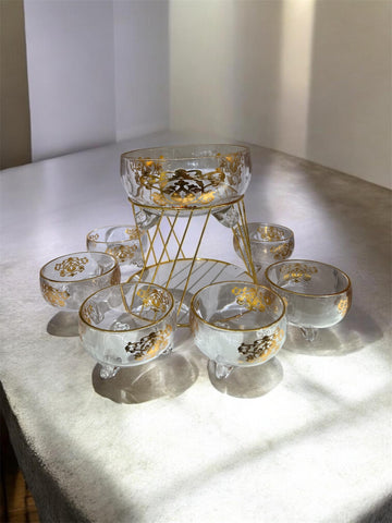 Service à Punch / soupière / Saladier en Verre motif Doré – 7 Pièces doré