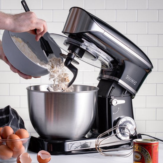 Robot de cuisine multifonctionnel - 3 en 1- Robot de cuisine xxl - Robot de Cuisine 6,5 Litres - Energie électrique 1900w - Zwart PKM-1900.7 B/ pétrin/ Noir / black