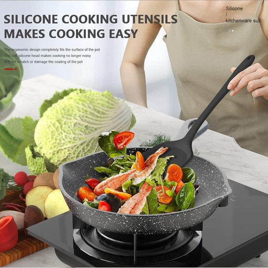 Set de Cuisine avec Support -  15 Pièces - Set de Kitchen tools - noir - Zwart