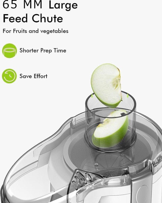 Royalty Line PJ7613 Centrifugeuse lente - Presse-agrumes pour légumes et fruits - Presse-agrumes avec tasse à jus de 600 ml et réservoir de pulpe de 1 litre - 3 vitesses - 450 W - Wit