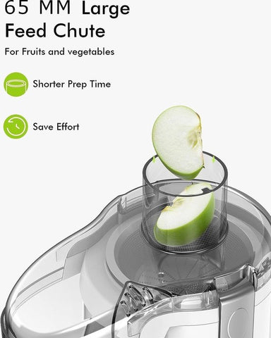 Royalty Line PJ7613 Centrifugeuse lente - Presse-agrumes pour légumes et fruits - Presse-agrumes avec tasse à jus de 600 ml et réservoir de pulpe de 1 litre - 3 vitesses - 450 W - Wit