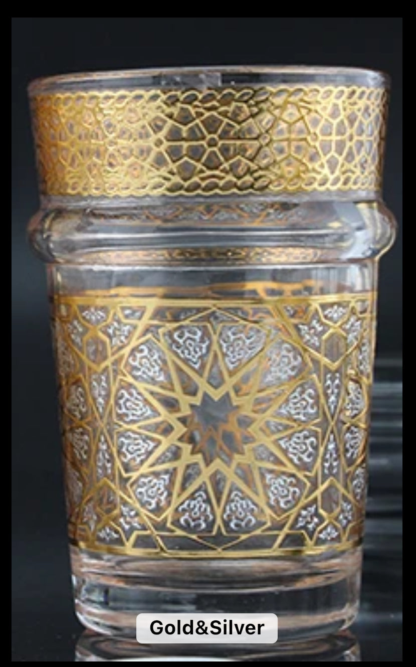 Ensemble 12 verres a thé Marocain bordure zelija doré