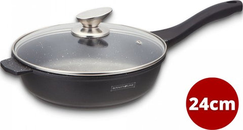 Royalty Line RL-BDF24-M : 24 cm Pan de cuisson revêtue de marbre avec couvercle en verre