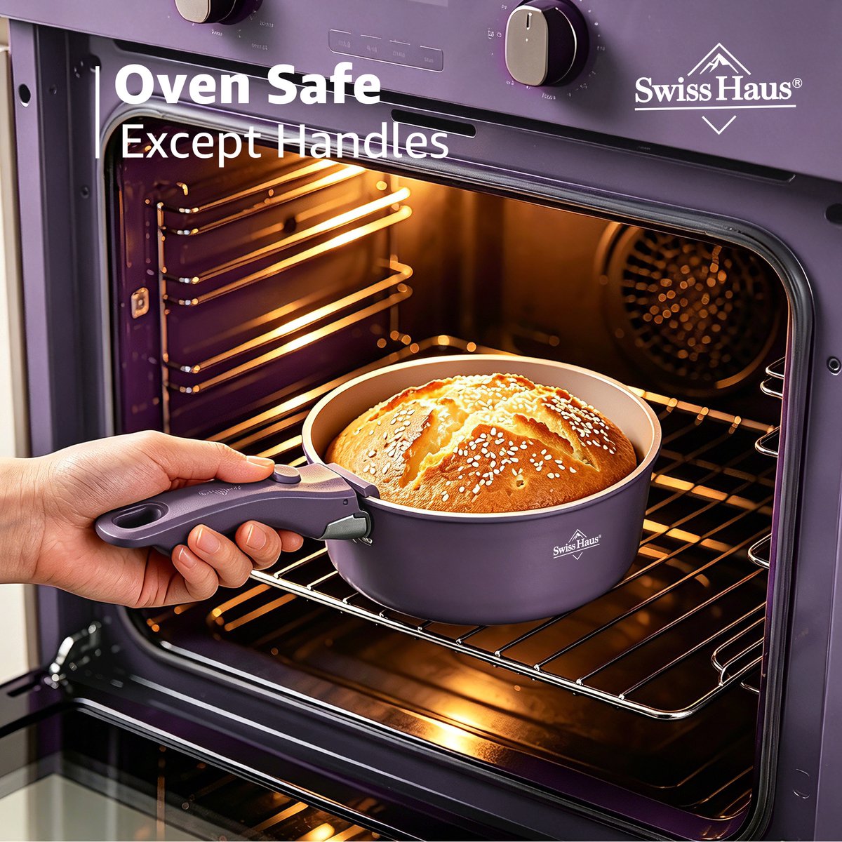 Swiss Haus® GCSP6C – Batterie 3 Casseroles Empilables Poignée Amovible – Sans PFAS – Induction – Crème