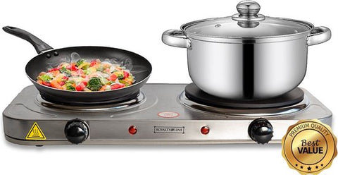Table de cuisson électrique Royalty Line® HP18204 - Plaques de cuisson de cuisson électriques 2 feux - 1000W + 1500W - Ø155 + 185 mm - Inox