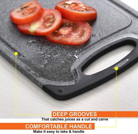 Set de Planches à découper Royalty Line ® CB3PCB - 25/31/40 cm - Antidérapantes - Poignée ergonomique - Planches de cuisine - Passe au lave-vaisselle - Plastique - Avec zone de broyage pour broyer l'ail et le gingembre - Zwart