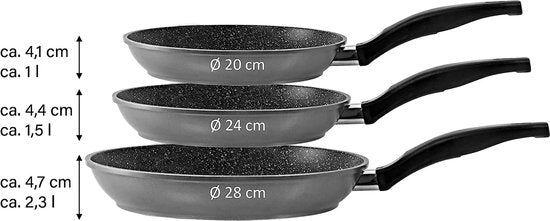 Set de 3 Pieces à frire revêtement en marbre/ poêle 3 pcs gris