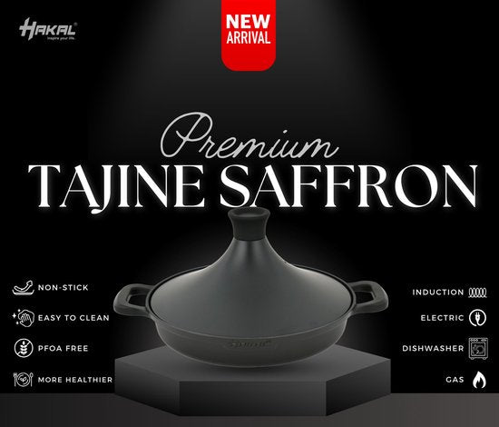 Tajine Saffron 30 cm - Non-stick - PFOA free- Geschikt voor Alle Kookplaten - zwart incl. ovenwanten en vilt/ tajine Noir anti adhésif